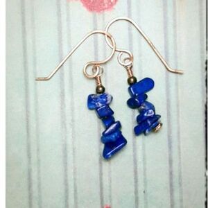NEW Earrings lapis lazuli gemstone earrings stacked stones linear bras 437#fs-r